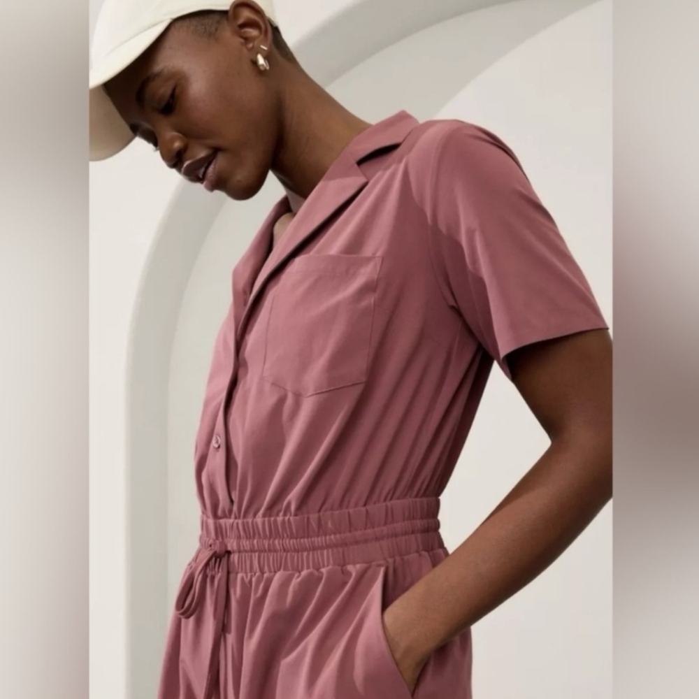 Athleta Mauve Short-Sleeve Utility Jumpsuit